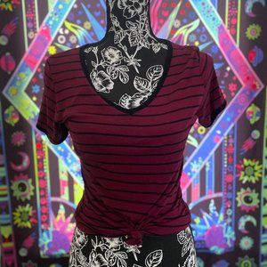 Red & Black Striped V-neck